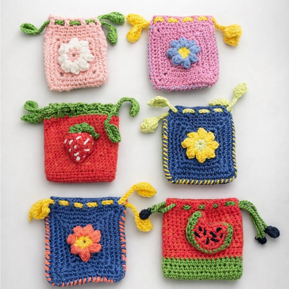 Handmade cottagecore Easter crochet cotton pouch set of 6